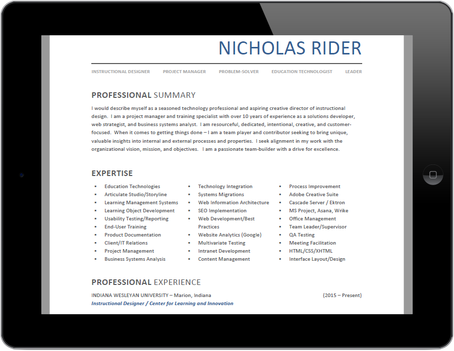 Resume Nick Rider